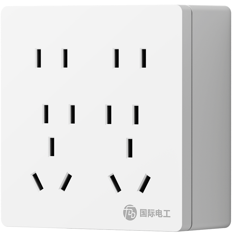 国际电工86型暗装十四孔开关插座面板家用多孔墙壁电源厨房多位二三插 明装十四孔插座【黑色】