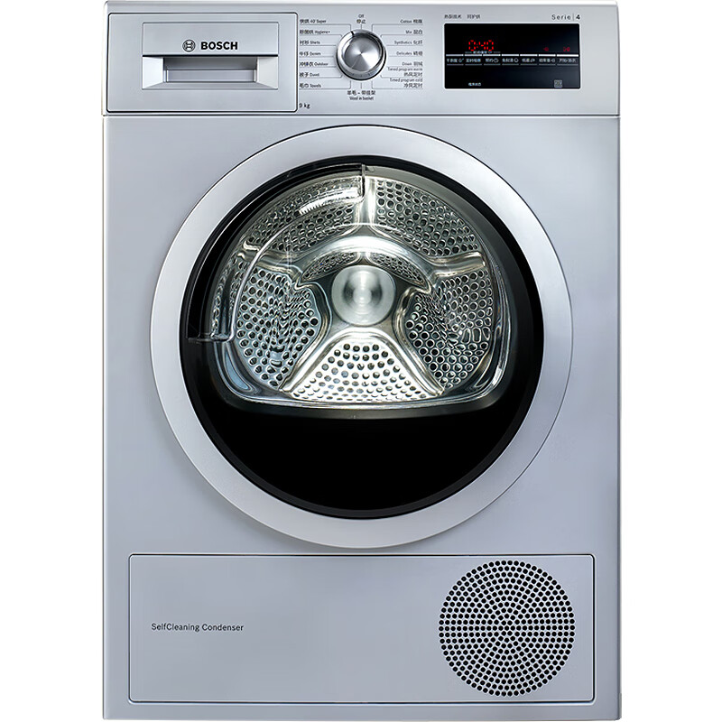 博世(BOSCH) 9公斤烘干机 热泵干衣机 除菌烘 低温护衣 智控烘干 原装进口 WTW875681W