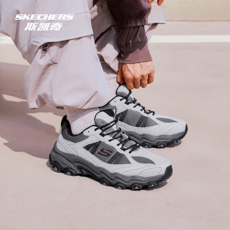 斯凯奇（Skechers）成毅同款|云野男女款登山鞋徒步鞋户外抓地耐磨运动鞋时尚 灰色/橘色/GYOR 42