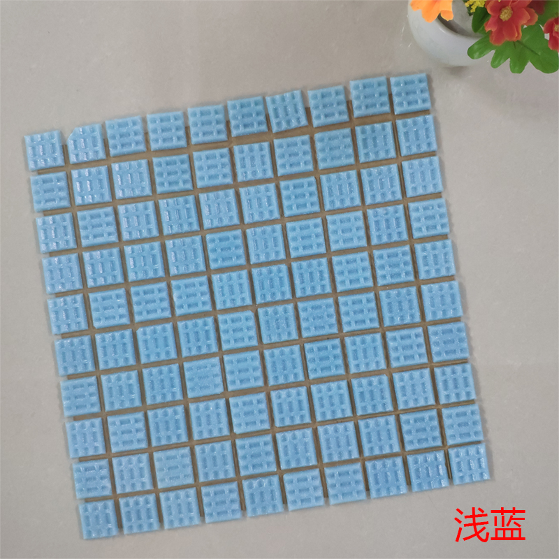 蓝白水池马赛克 游泳池玻璃纯色瓷砖 鱼池浴室外墙砖防滑阳台户 浅蓝