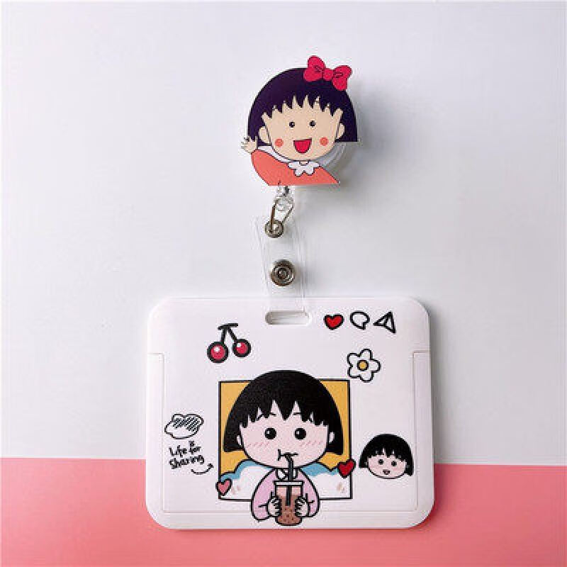 阡囤 卡通可愛(ài)女易拉扣卡套帶可伸縮扣醫(yī)院醫(yī)生護(hù)士胸卡工牌廠牌公交學(xué)生?？üぷ髋谱C件套保護(hù)套員工胸牌 易拉扣小丸子+橫板吃貨小丸子