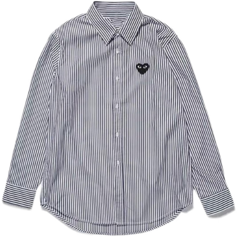 Comme des Garçons川久保玲潮牌衬I衫女宽松长袖刺绣爱心条纹衬衣男休闲外套情侣亲 粉色条纹 成人2XL