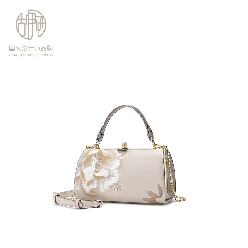 古伊西中国风女包手提包牛皮单肩手拎包绣花旗袍包生日礼物妈妈包夹子包 石蕊红+送礼品袋+代写贺卡