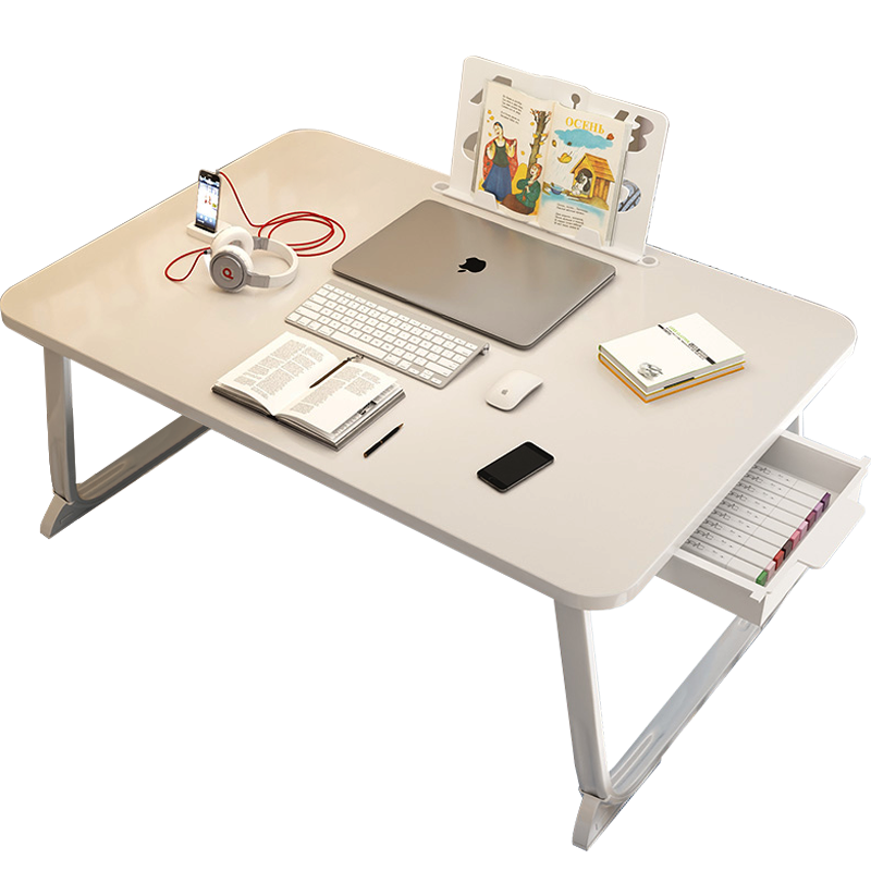 益威（EIEV）床上書(shū)桌電腦折疊學(xué)習(xí)桌懶人餐書(shū)桌寫(xiě)字辦公小桌子帶平板閱讀支架 一體折疊桌-白70+多功能卡槽+書(shū)架+抽屜