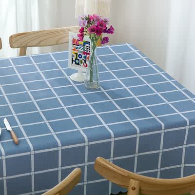 桌布布艺棉麻小清新茶几盖布家用圆形台布定做 浅蓝色格子 65x65cm