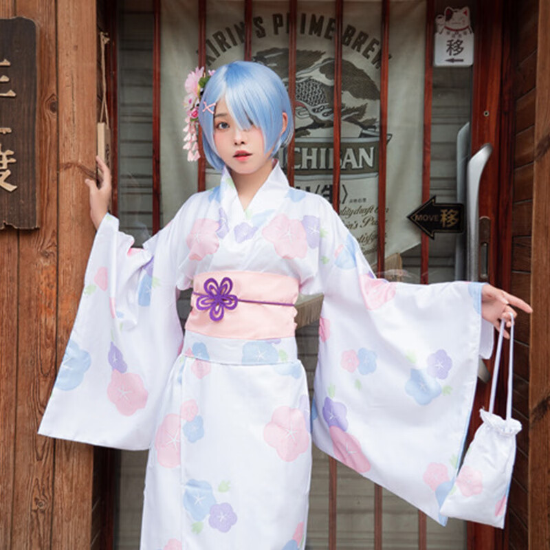 蕾姆cosplay服拉姆cos和服浴衣从零开始雷姆花祭服花魁夏 衣服 假发 l