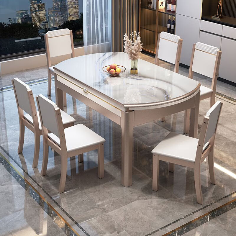 安森威2026新款流晶石餐桌家用轻奢现代简约客厅小户型可伸缩长方形饭桌 全新感光流晶石【搭配太空椅】 1.35m  1桌4椅