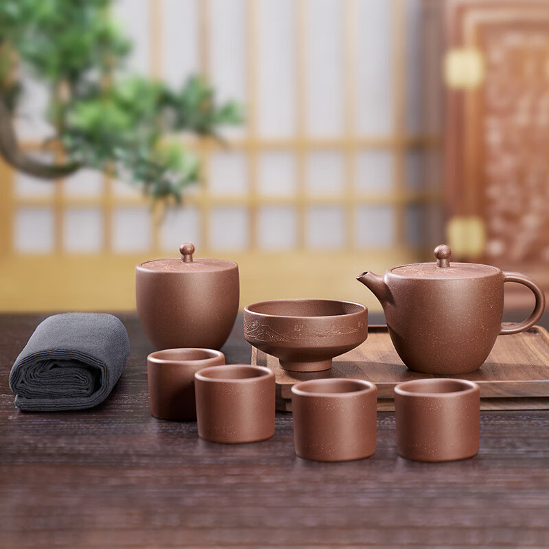 刻绘竹影清风一壶四杯功夫茶具礼盒整套茶壶茶杯茶叶罐送礼 竹韵7件套