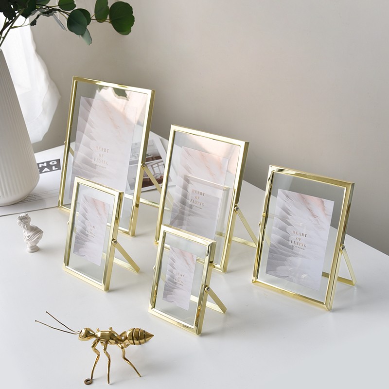 栖域(qiyu)水晶玻璃相框透明双面金属相册摆台照片框7寸像框压花植物