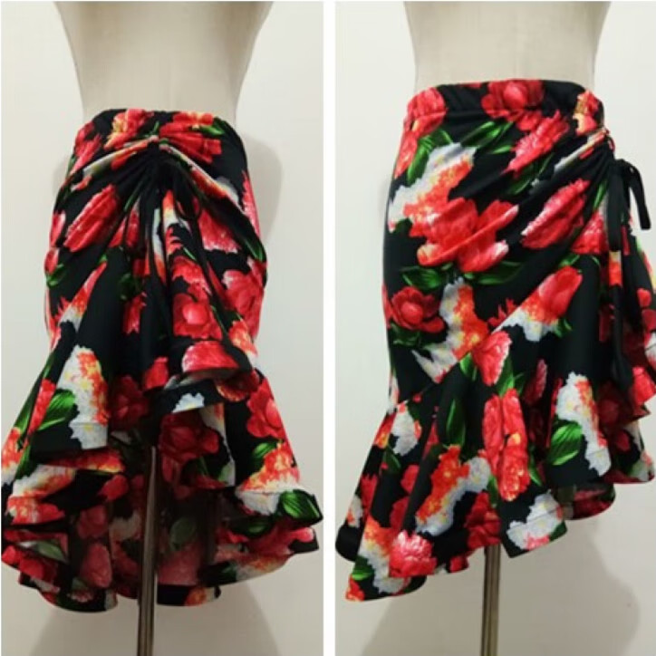 半身裙蕾丝鱼尾裙拉丁舞练功裙女式演出服印花鱼骨裙 繁花仅裙子价格