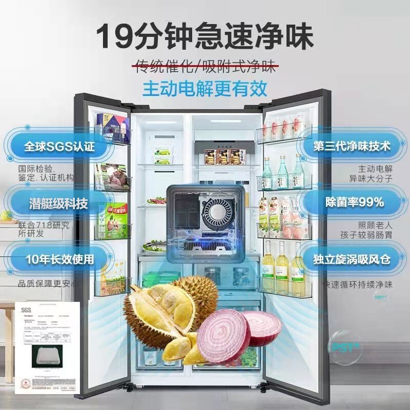 美的(Midea)19分钟急速净味601升变频一级能效对开双开门冰箱家用除菌无霜智能家电BCD-601WKPZM(E)以旧换新