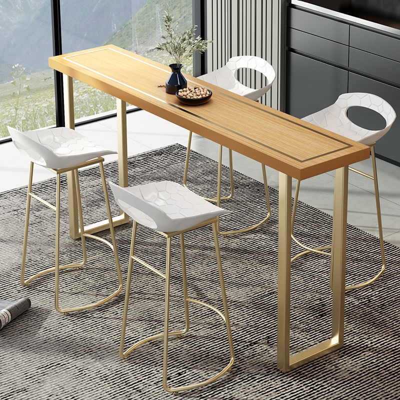 艺家达 吧台桌 北欧轻奢铁艺实木吧台桌椅家用办公室休闲吧 原木色单