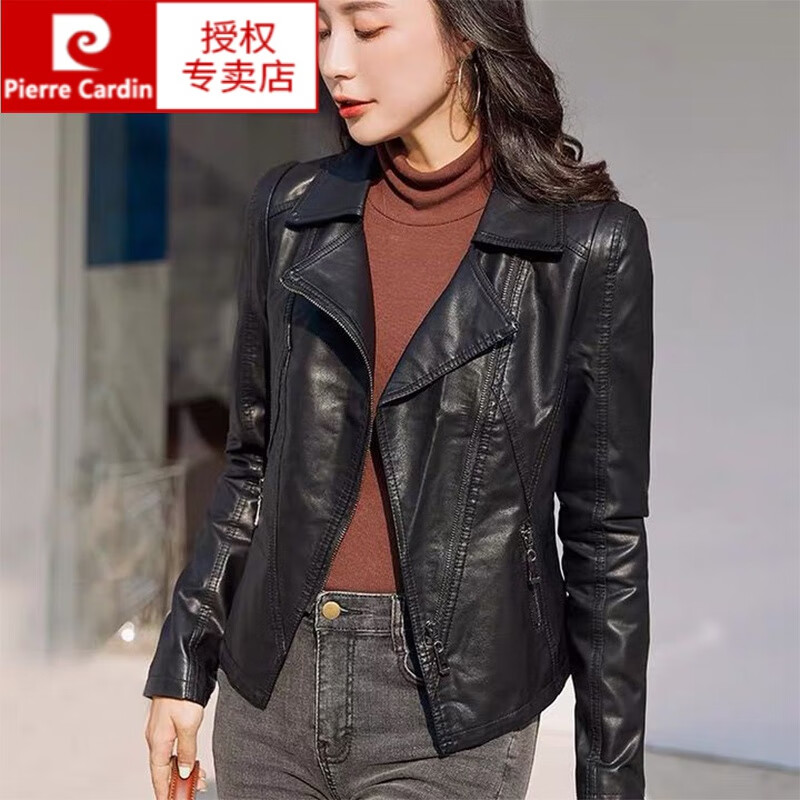 皮尔卡丹2023新款女皮衣春秋短款显瘦翻领修身机车气质真皮绵羊皮夹克外套 黑色 XL (100-110斤)使用感如何?