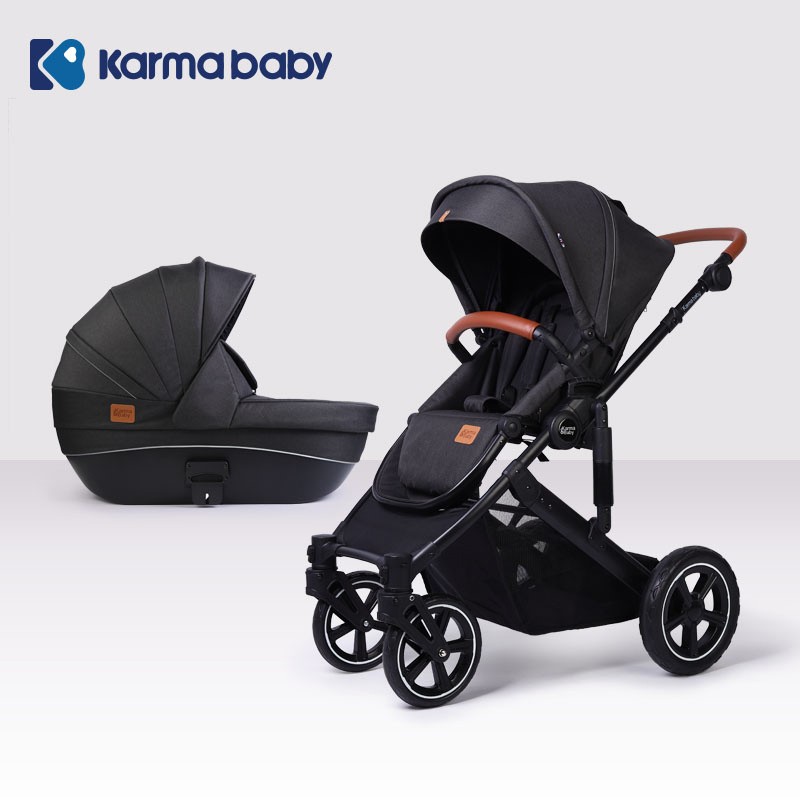 karmababy高景观婴儿推车可坐可躺双向轻便折叠式宝宝手推车儿童bb车 高贵黑