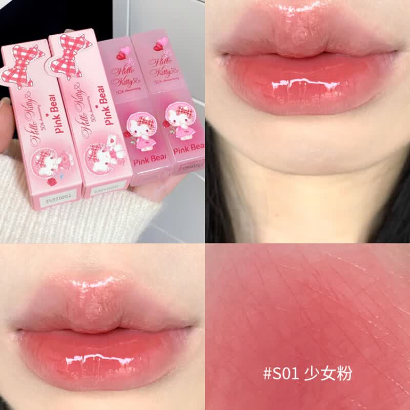 皮可熊pinkbear联名hellokitty限定水精华口红s04糖光s05 S01少女粉Kitty联名糖光口红