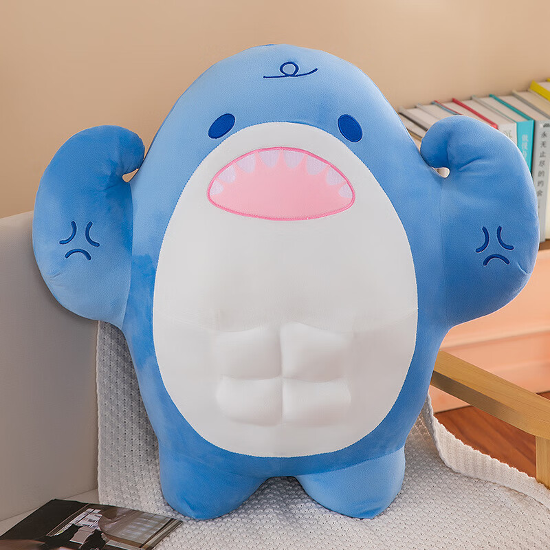 肌肉鲨鱼玩偶沙雕搞笑抱睡大公仔陪睡小娃娃腹肌抱枕女 蓝色肌肉鲨鱼