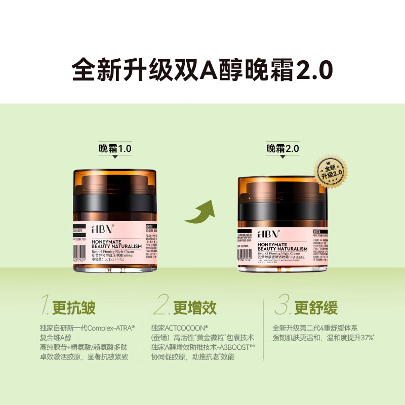 HBN水乳晚霜套装视黄醇A醇早C晚A发光水焕亮情人节礼物女士护肤品