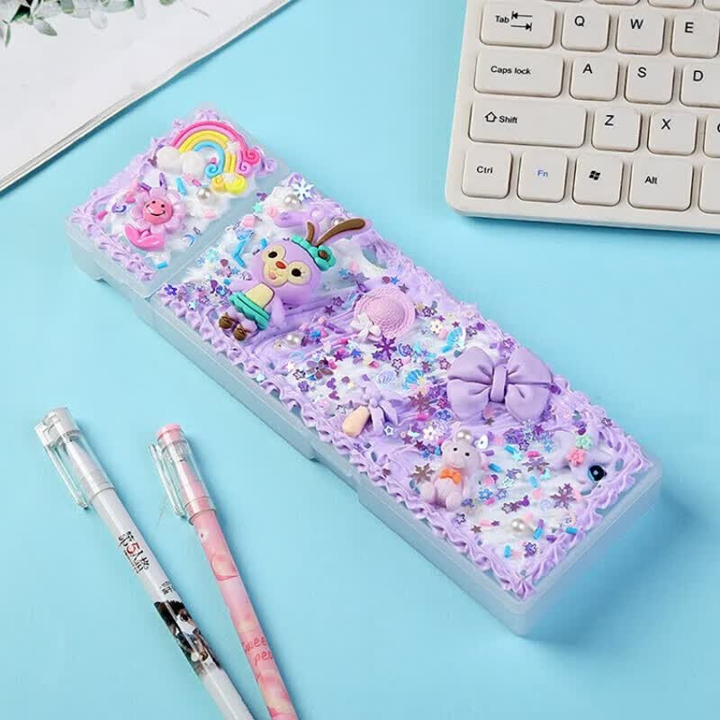 双层文具盒 奶油胶手工DIY铅笔盒材料包自制笔盒小学生男孩女孩 紫色小兔文具盒套餐