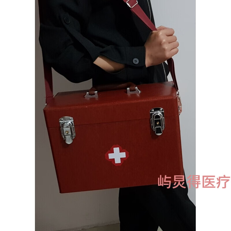 老式皮革医药箱乡村医生出诊箱大容量中医便携医疗箱急救包行医箱