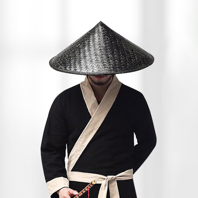 侠客手工竹编斗笠帽舞蹈道具帽子古风黑白侠客帽cos影视帽 黑色47公分