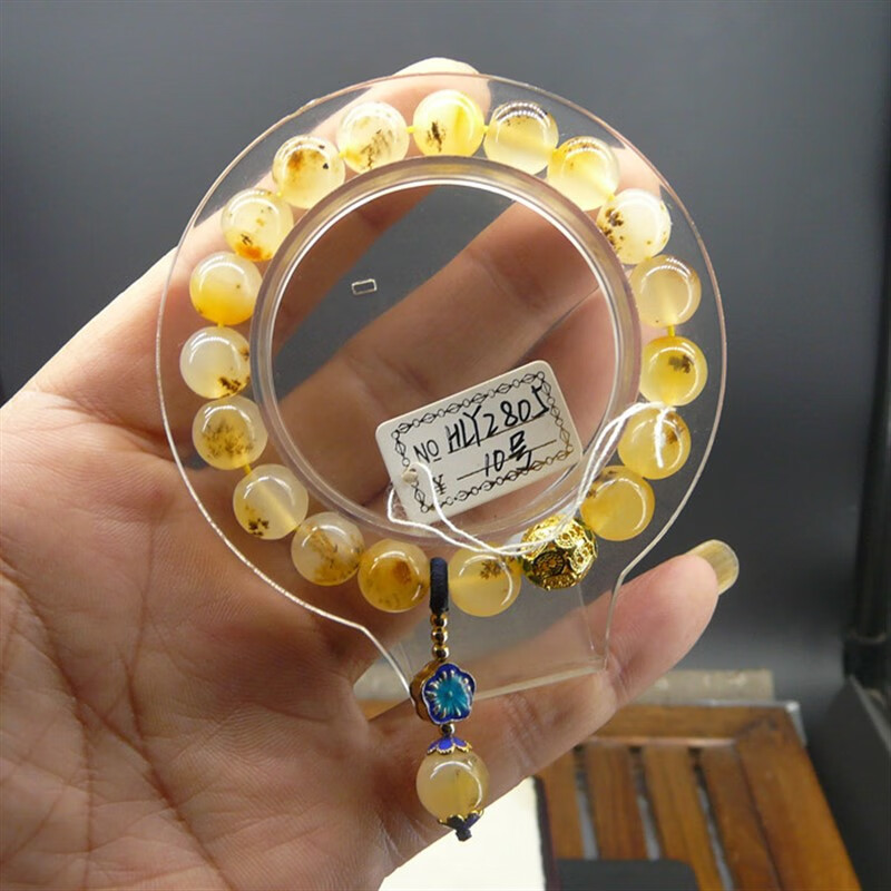 酷奇象(kuqixiang)云南龙陵a货黄龙玉水草花手链10毫米圆珠精品手串女