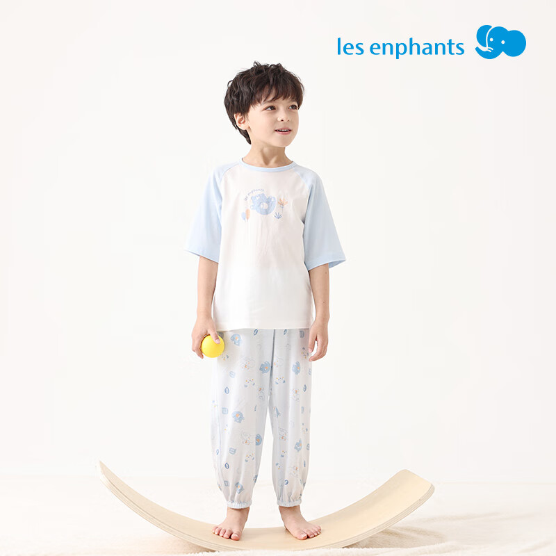 丽婴房【天丝】儿童家居服套装天丝男女童内衣套装春季短袖长裤套装 海盐蓝 120 cm/6岁