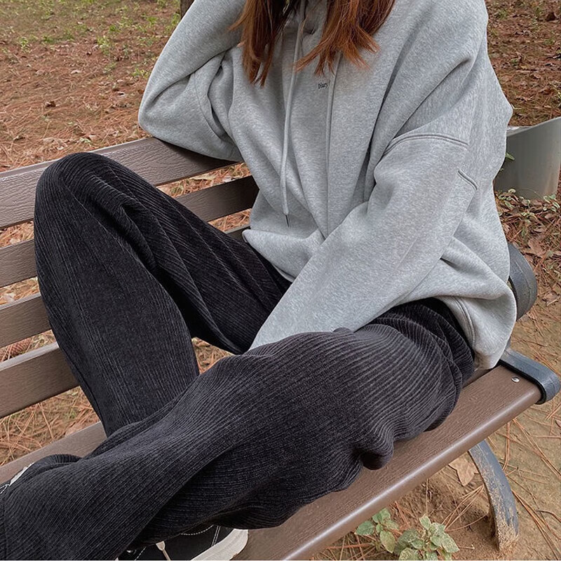 诗莉奥(SHILIAO)长裤骨纹阔腿家居裤气质高腰抽绳百搭显瘦百褶皱条纹垂感 春秋基础款-米白色 均码 【适合高155-175/臀75-100】