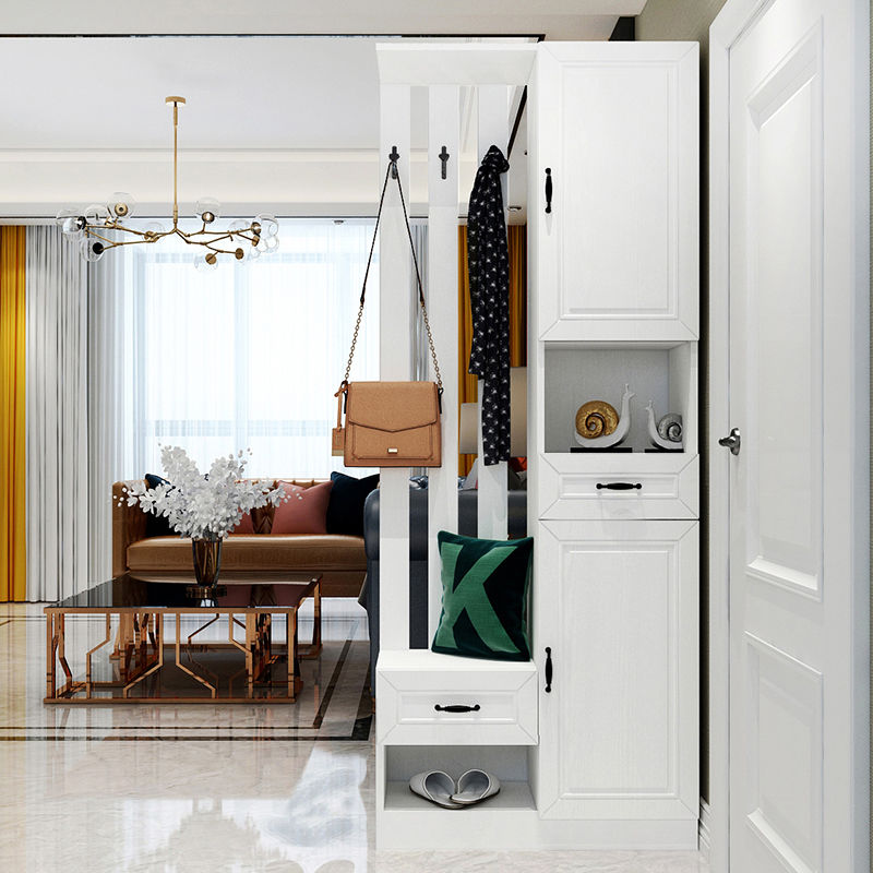 进门鞋柜现代简约门厅玄关柜隔断柜衣帽柜挂衣架组合带换鞋凳鞋柜 暖