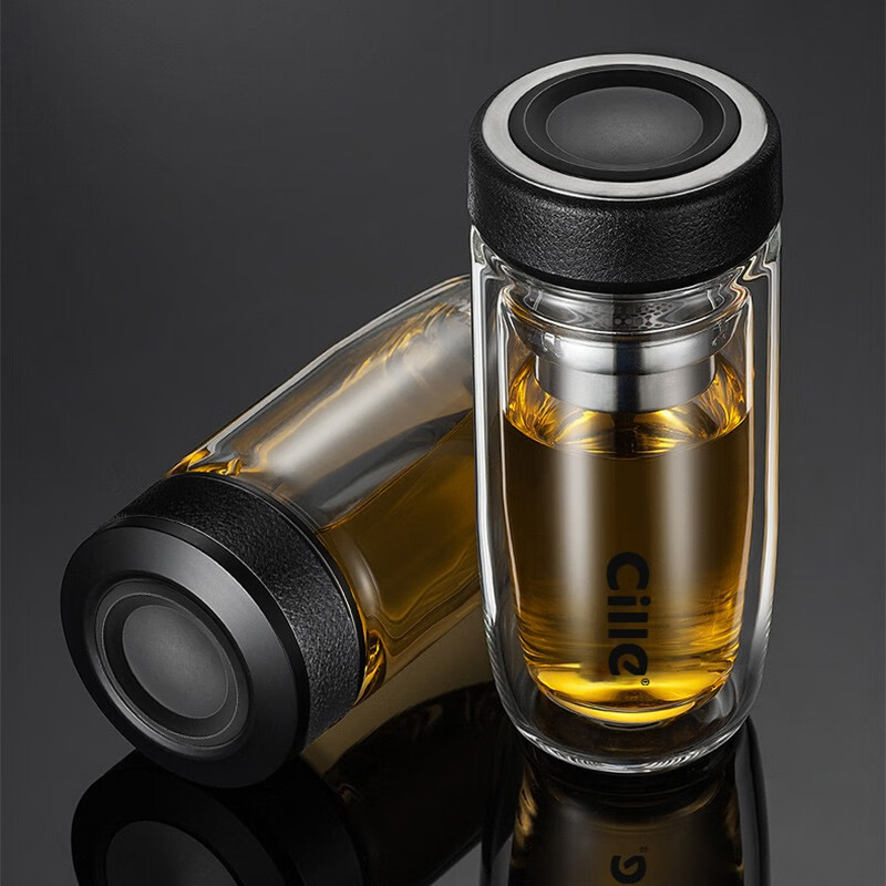 希乐双层玻璃杯隔热加厚水杯男带过滤网泡茶杯商务办公杯家用茶水分离