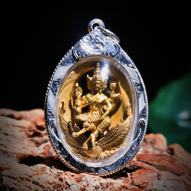 彩芷泰国佛牌龙婆禅南骑凤四面佛2562年屈占化银壳项链吊坠带鉴定卡