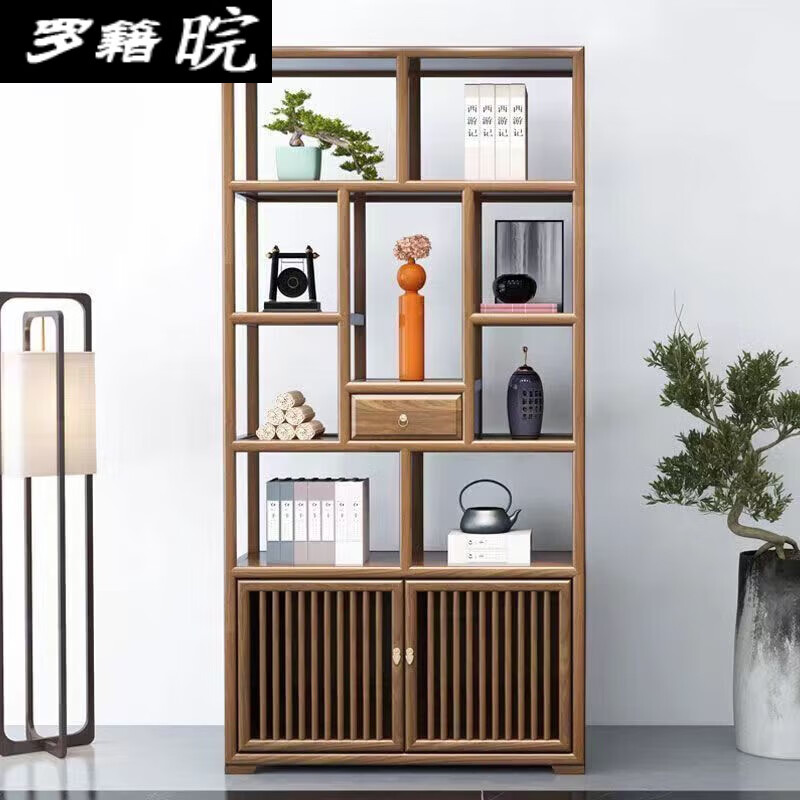 羅籍晥2025新款實(shí)木博古架新中式茶室多寶閣隔斷展示架茶葉柜仿古辦公室 新中式單個榆木加厚胡桃色