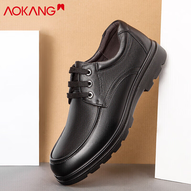 奥康（Aokang）男鞋皮鞋男系带舒适商务休闲鞋子男G213211053 黑色41码