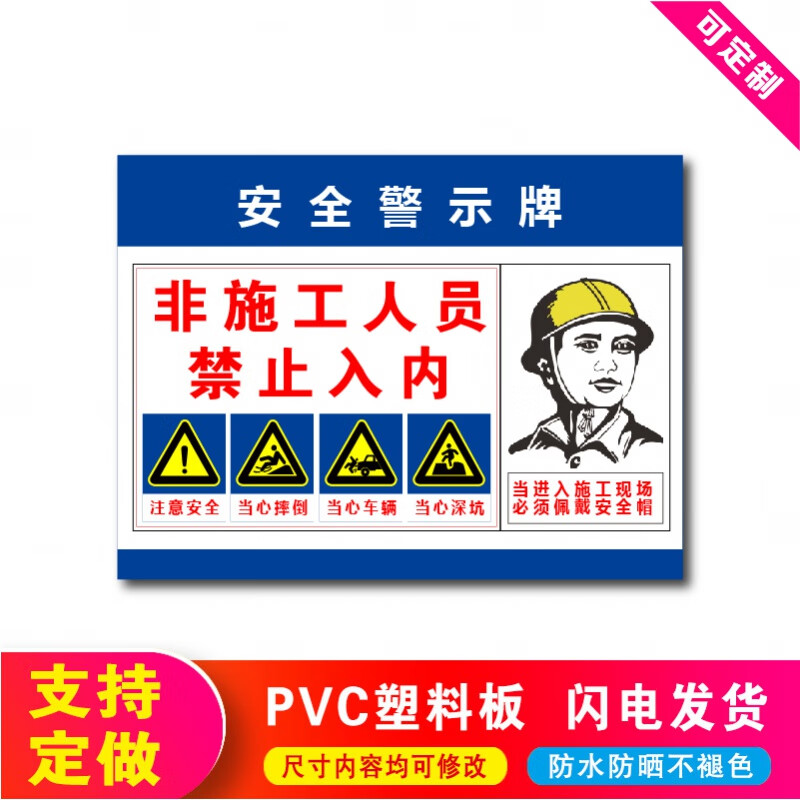 建筑工地安全标识牌施工警示标志告知牌进入施工现场必须佩戴安全帽