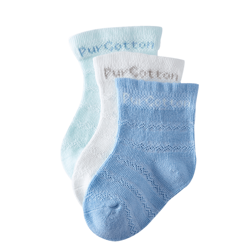 Purcotton 全棉时代 2200828201-606649 儿童袜子 3双装 蔚蓝+白色+天蓝 11cm