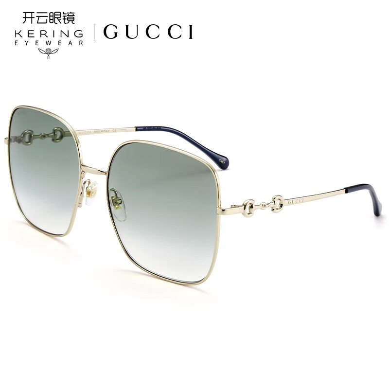 古驰(gucci)太阳镜女 墨镜 马衔扣元素眼镜 绿色镜片金色镜框gg0879s