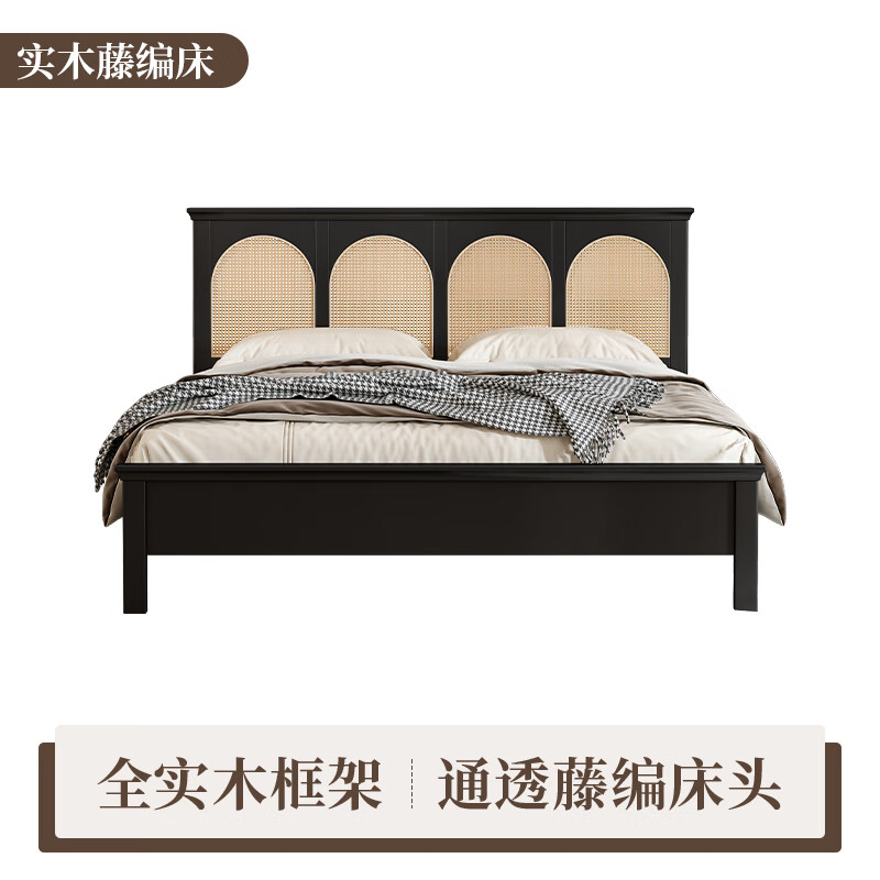 8米1.5双人床中古风床侘寂风民宿 藤编床 1350mm*1900mm