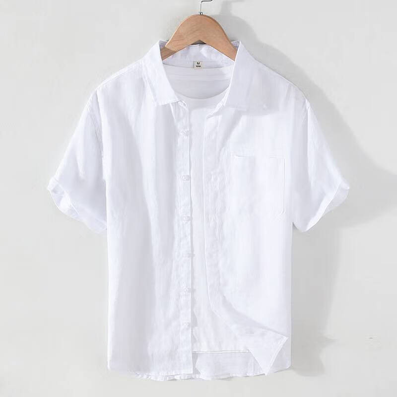 戴丽格纯亚麻衬衫男士夏季麻料衣服中国风复古休闲基础薄款衬 白色 S