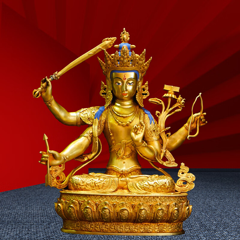 三漫陀 四臂文殊菩萨全铜錾刻尼泊尔个工艺藏式文殊普贤菩萨佛像摆件