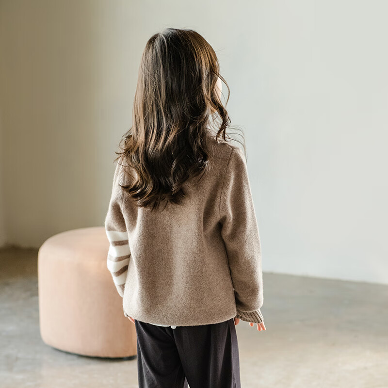 至无稻儿童加厚羊毛衫秋冬半高圆领男童女童宝宝套头毛衣打底针织羊毛衫 原驼色 170 CM