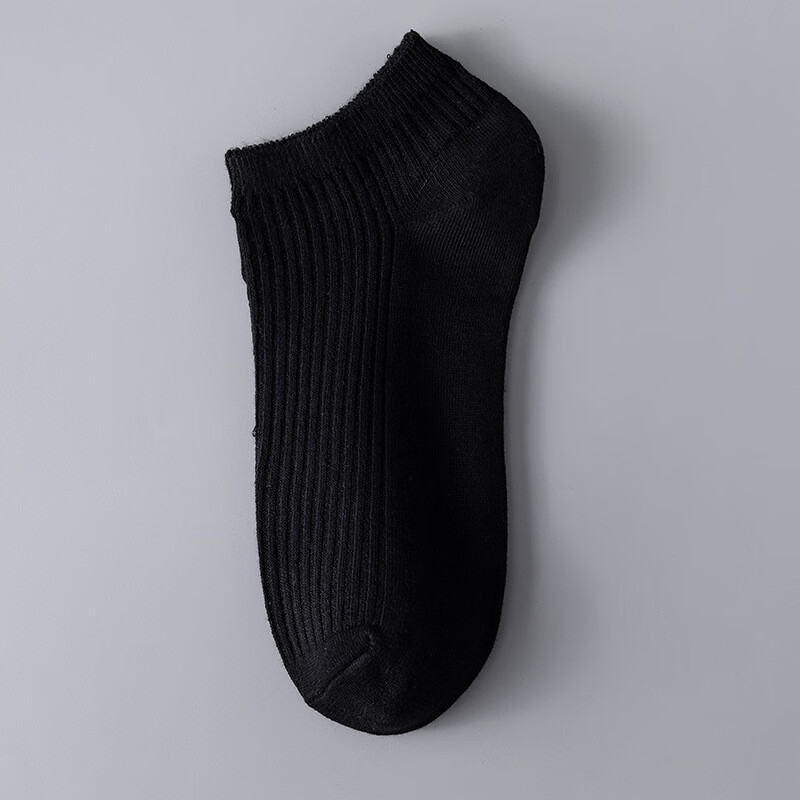 楼棉袜子男士双针纯黑白船袜短袜短筒纯色棉袜低帮学生袜子 6双装 6双黑色 均码