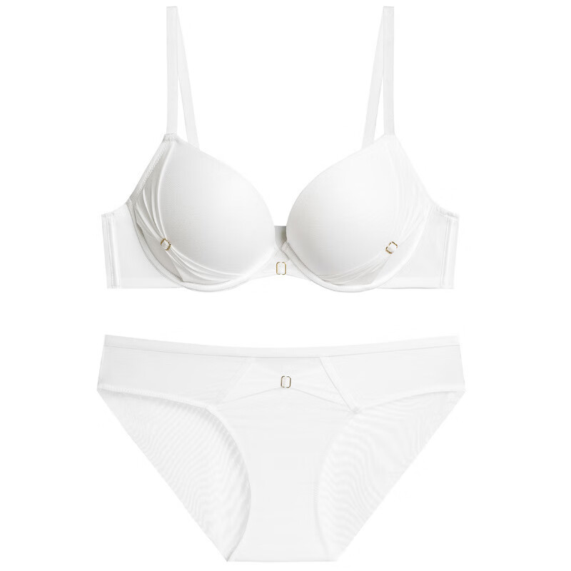 欧美性感网纱光面文胸小胸显大聚拢文胸上薄下厚舒适内衣套装 白色