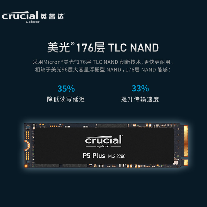 英睿達（Crucial）美光1TB SSD固態(tài)硬盤 M.2接口(NVMe協(xié)議) P5 Plus系列美光原廠顆粒 PCIe Gen4游戲高速性能