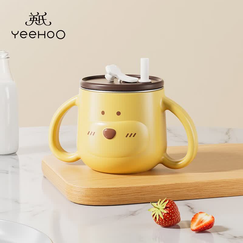 英氏（YEEHOO）儿童吸管杯水壶学生水杯宝宝喝水杯牛奶杯婴儿用品增加辅食手柄杯 小狗牛奶杯属于什么档次？