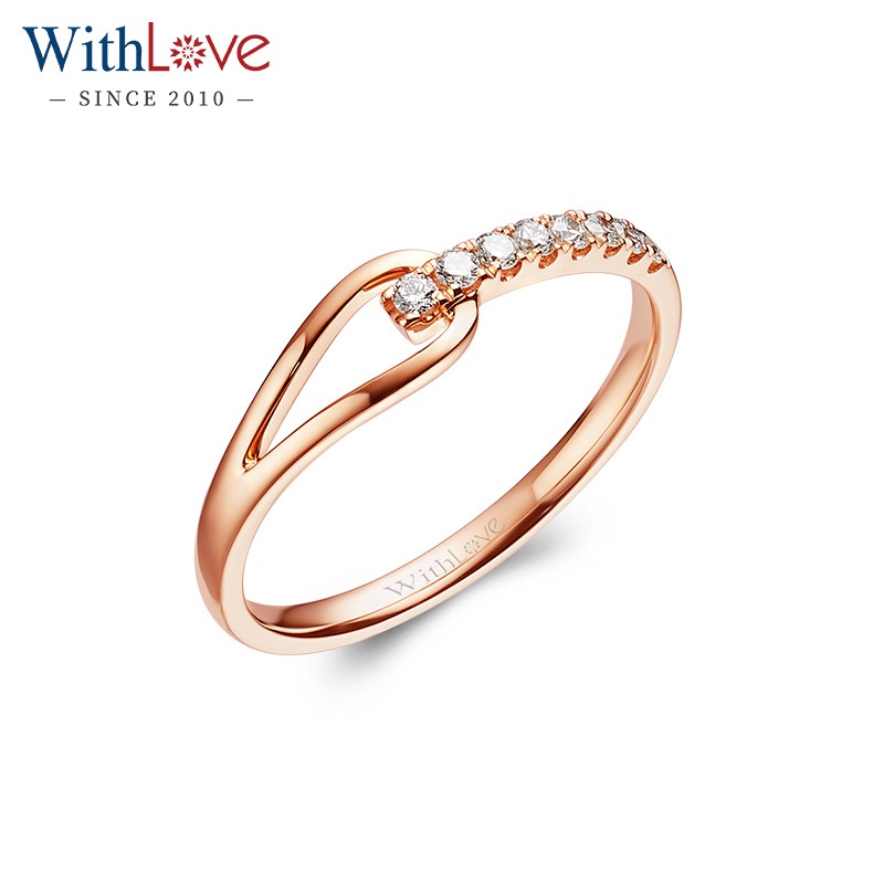 withlove 玫瑰金18k彩金钻石戒指直臂排钻百搭显钻礼