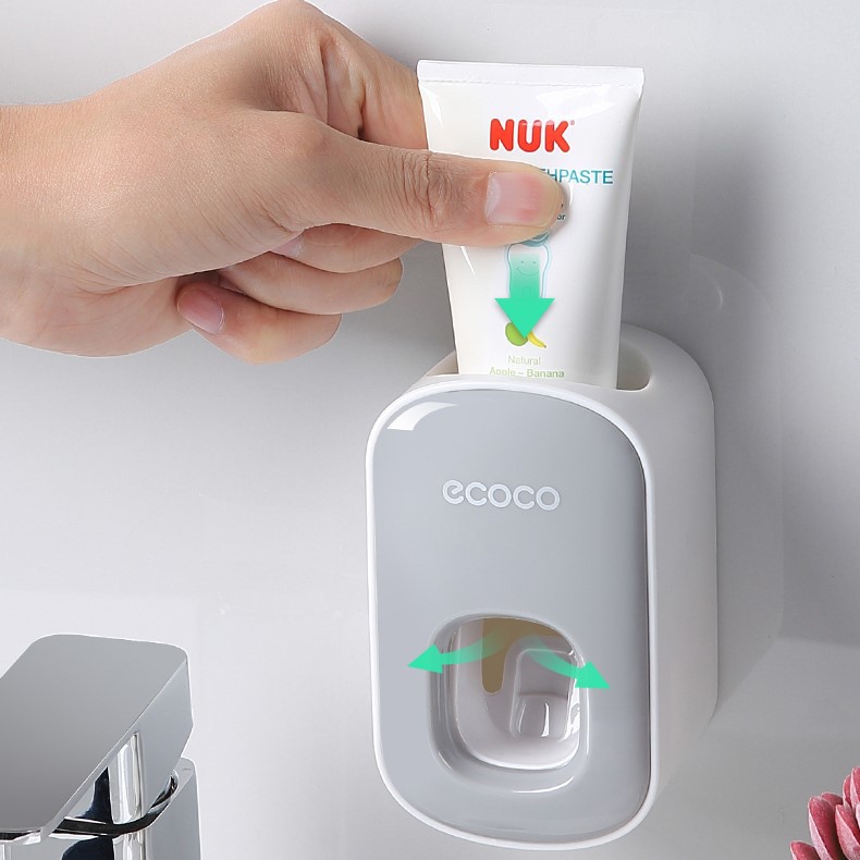 京创品尚免钉痕贴浴室壁挂自动挤牙膏器 可拆洗儿童双挤位挤压器 灰色