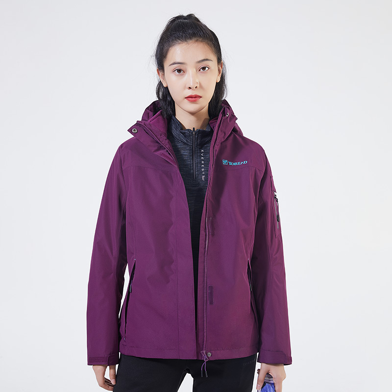 探路者沖鋒衣三合一男女款秋冬戶外服裝抓絨內(nèi)膽防風(fēng)滑雪登山徒步加厚 葡萄紫-女 M
