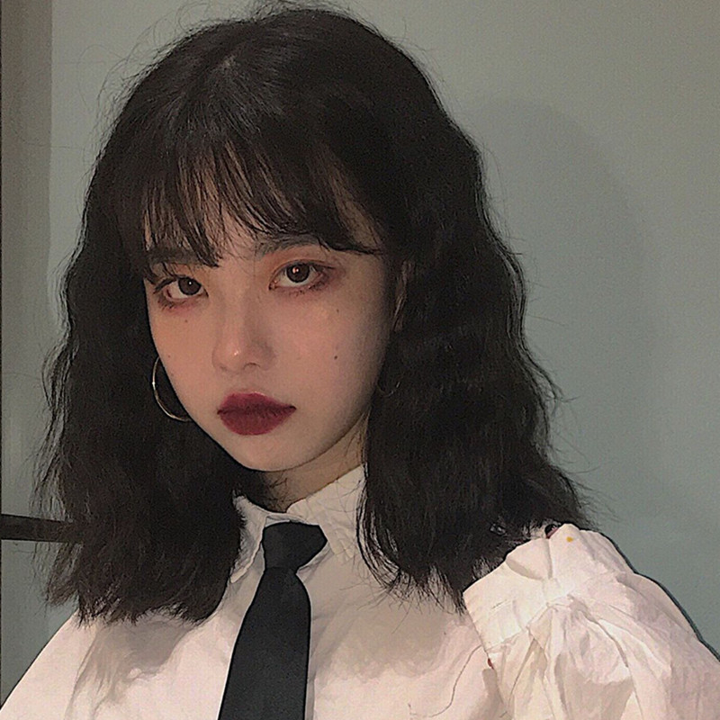 网红假发女自然蓬松羊毛卷短卷发修脸玉米烫泡面头锁骨发型 自然黑 发