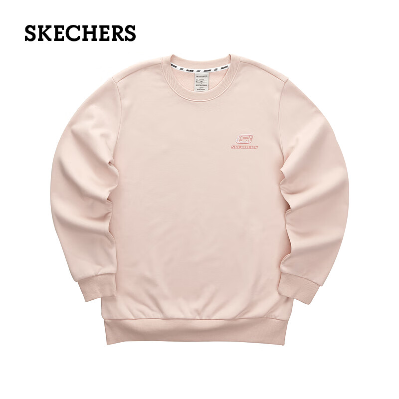 斯凯奇（Skechers）秋冬男女同款针织加绒舒适休闲圆领卫衣L323U123 粉桃花/01NK M