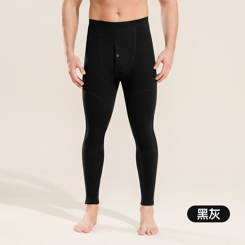 佧森滋男士羊绒蛋白护膝保暖裤男厚款加绒中老年高腰深裆摇粒绒棉裤女款 男黑灰 XL