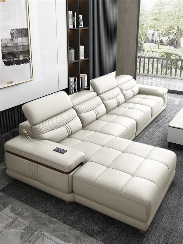 妙普乐北欧真皮沙发现代简约客厅轻奢头层牛皮直排转角贵妃组合 双人